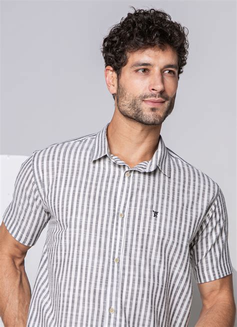 camisa manga curta listrada masculina|camisa masculina manga curta.